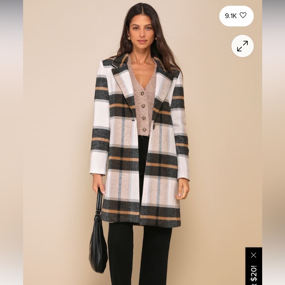 Cher Ivory Plaid Brushed Coat - Lulus